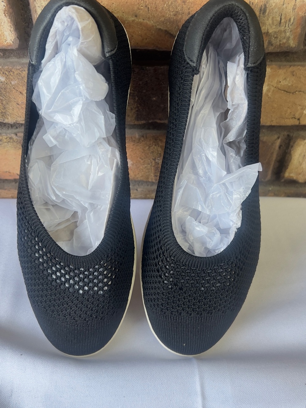 Ryka Black Knit Slip-On Flats with White Sole